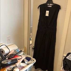 Faithfull the Brand Black Sleeveless Scoop Neck Midi Sundress